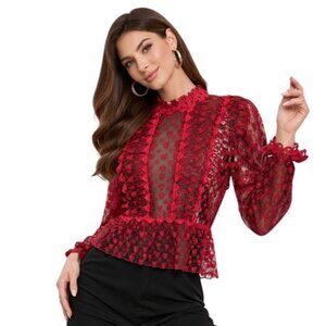 Anna Sui Ruffled Wagon Wheel & Hearts Embroidered Top  NWOT - Size 2